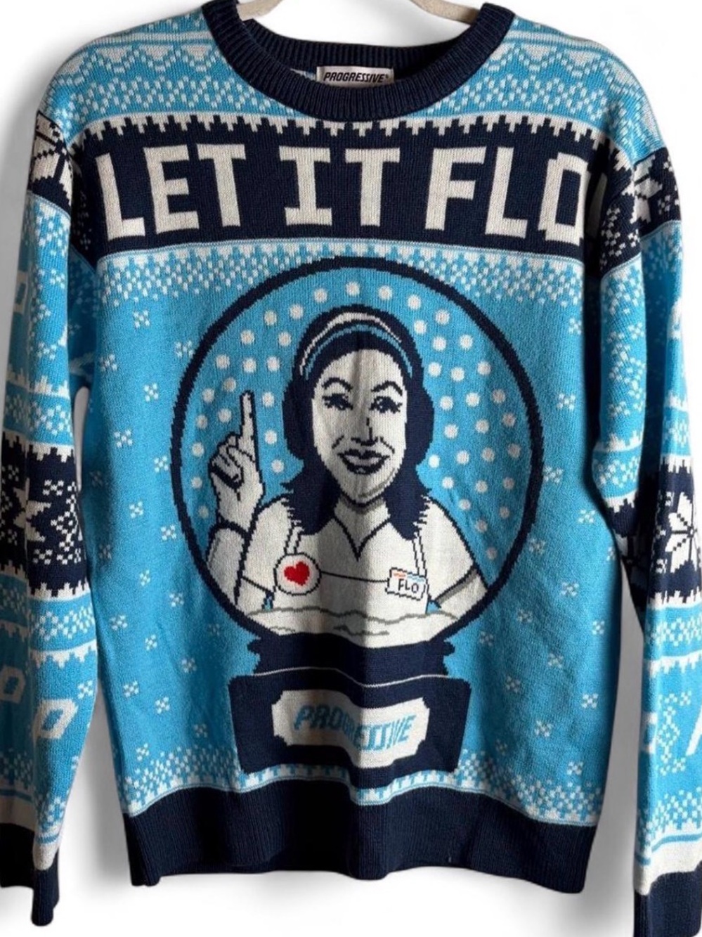 Progressive Flo “Let It Flo” Ugly Christmas Holiday Sweater Medium